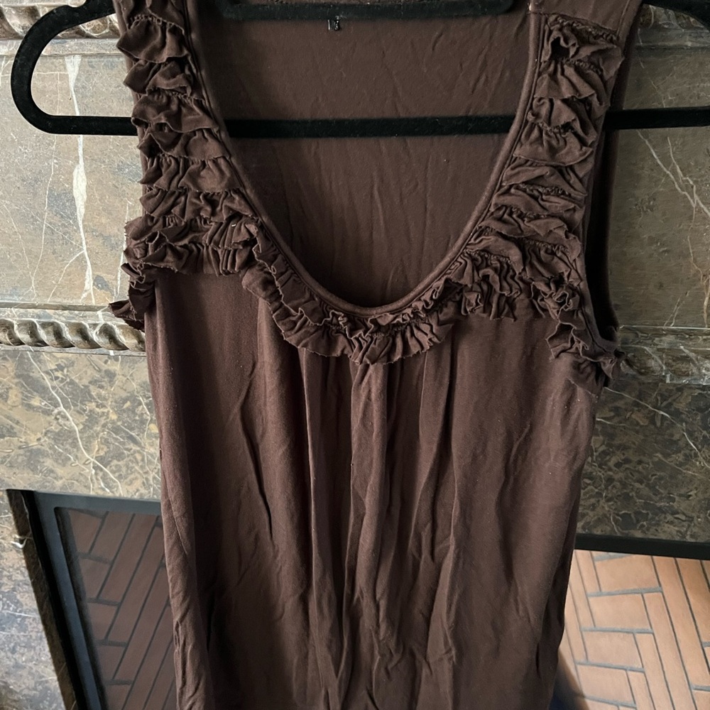Brown dressy tank top with ruffle.    L